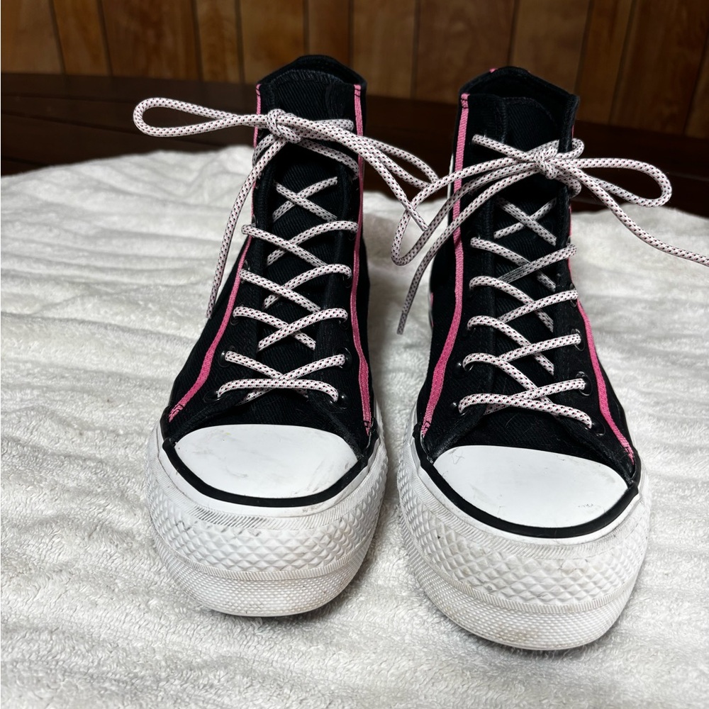 Black and Pink High-Top Sneakers